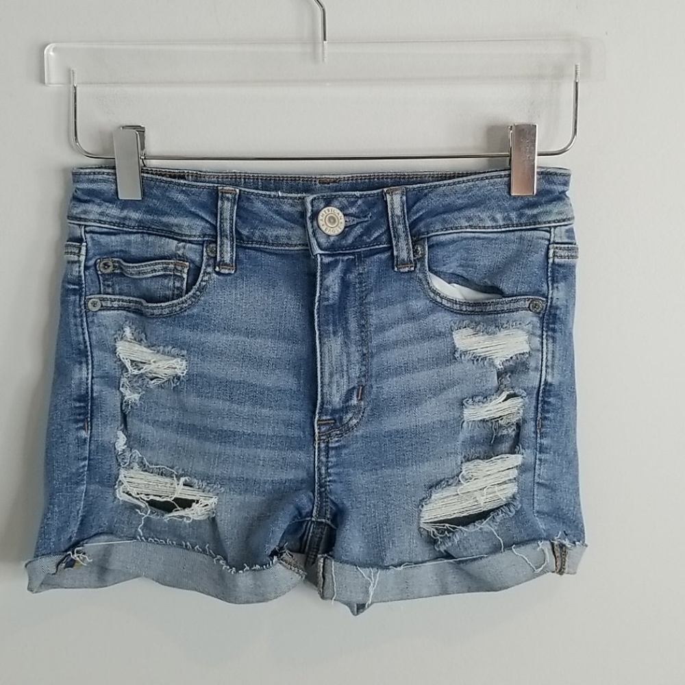 American Eagle Hi Rise Shortie Distressed Shorts